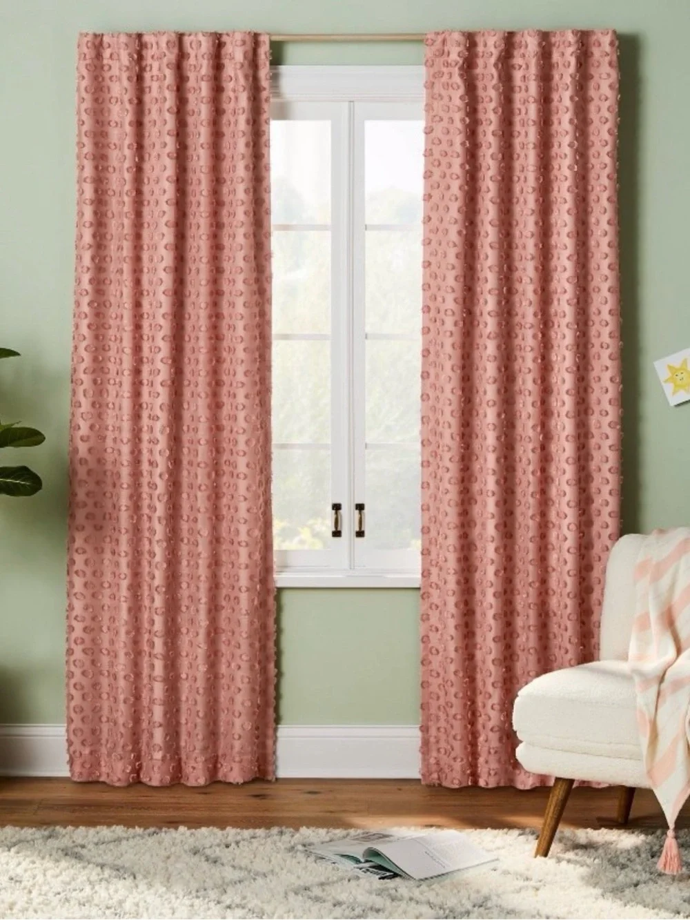 NWT Pillowfort Light Blocking Clipped Dot Curtain Panel 63”x42”